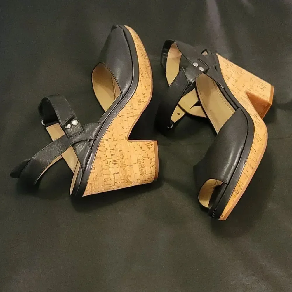 WEDGE PEEP TOE ADJUSTABLE BUCKLE WOMENS SANDAL